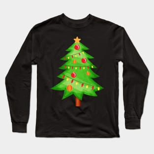 Cute Comic Christmas Tree Illustration Long Sleeve T-Shirt